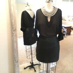 Long Sleeve Necklace Blouse With Draped Back